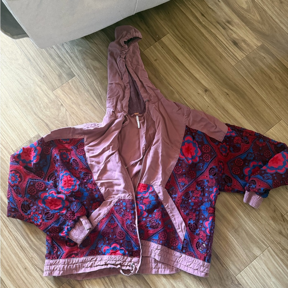 Free People Purple and Red Bomber Jacket